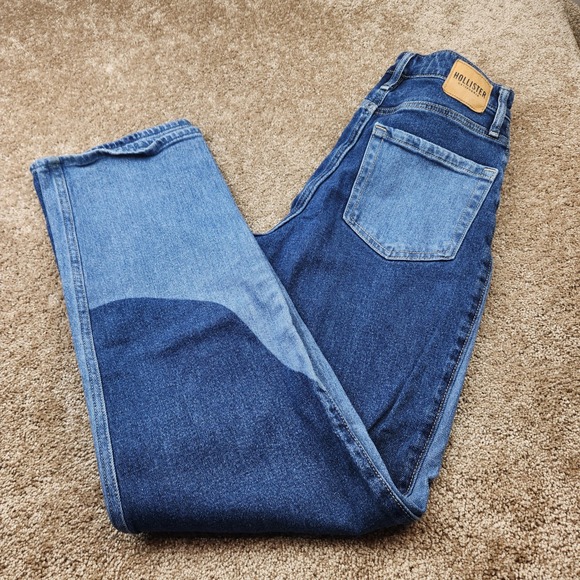 Hollister Denim - Hollister Ultra High-Rise Dad Jean Two-Tone Blue Colorblock Patchwork 3R W26 L31